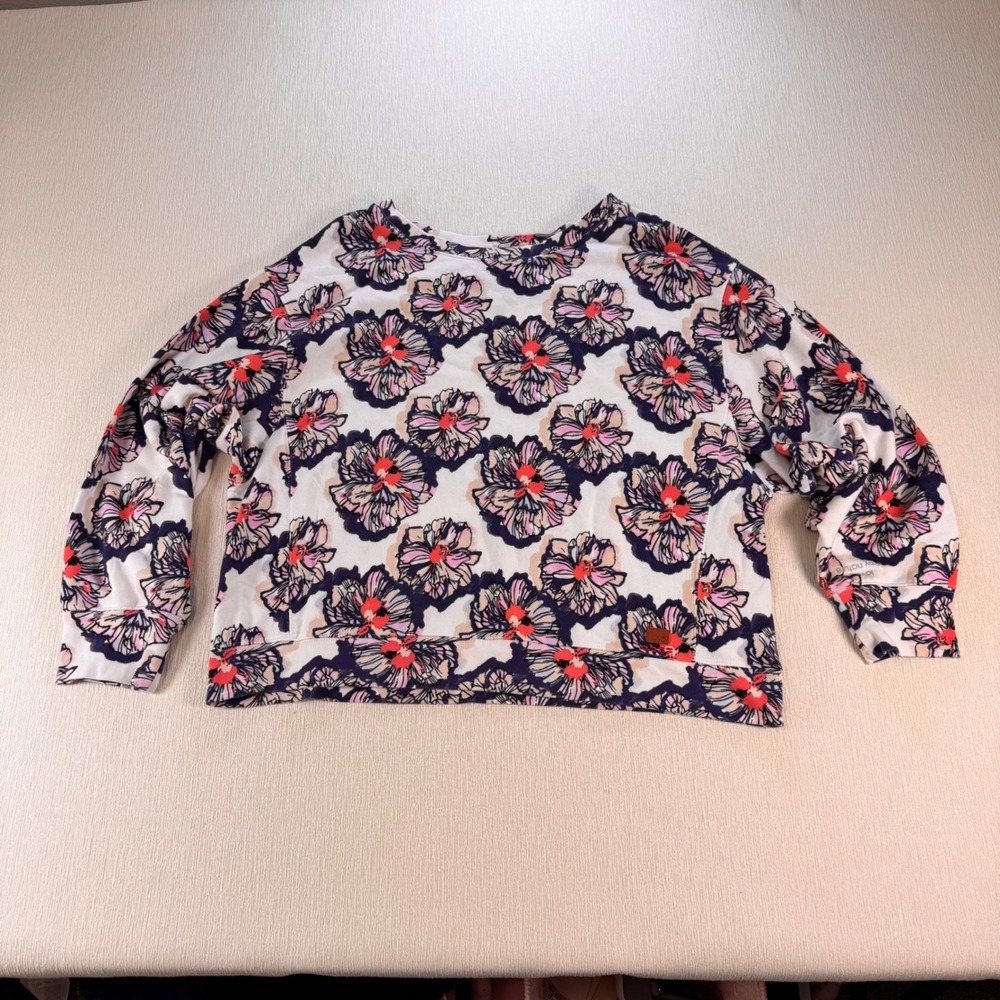 Peace Love World Womens Floral French Terry Sweatshirt White Navy Pink Large